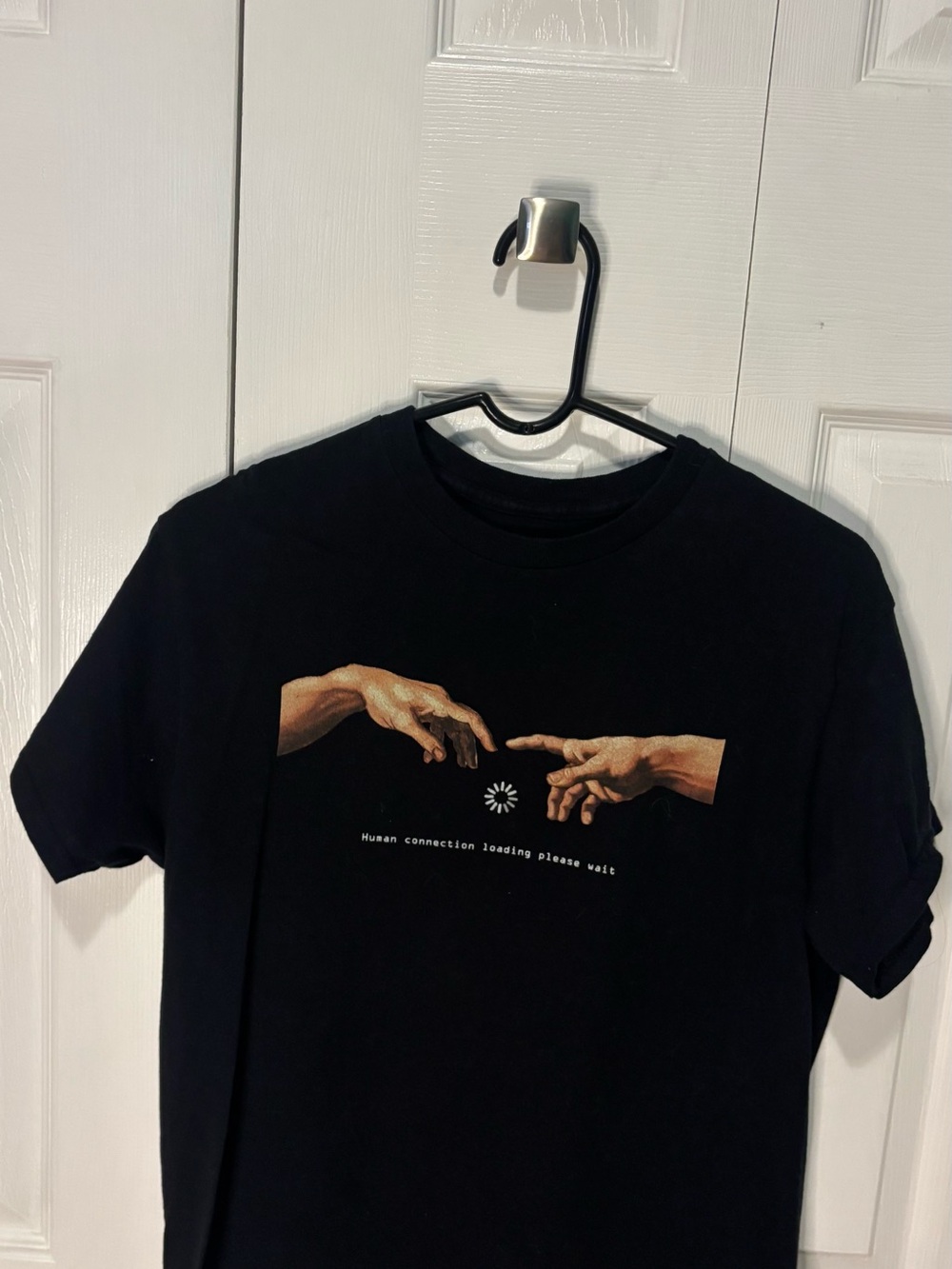 Black Short-Sleeve Graphic Tee with Hand Print